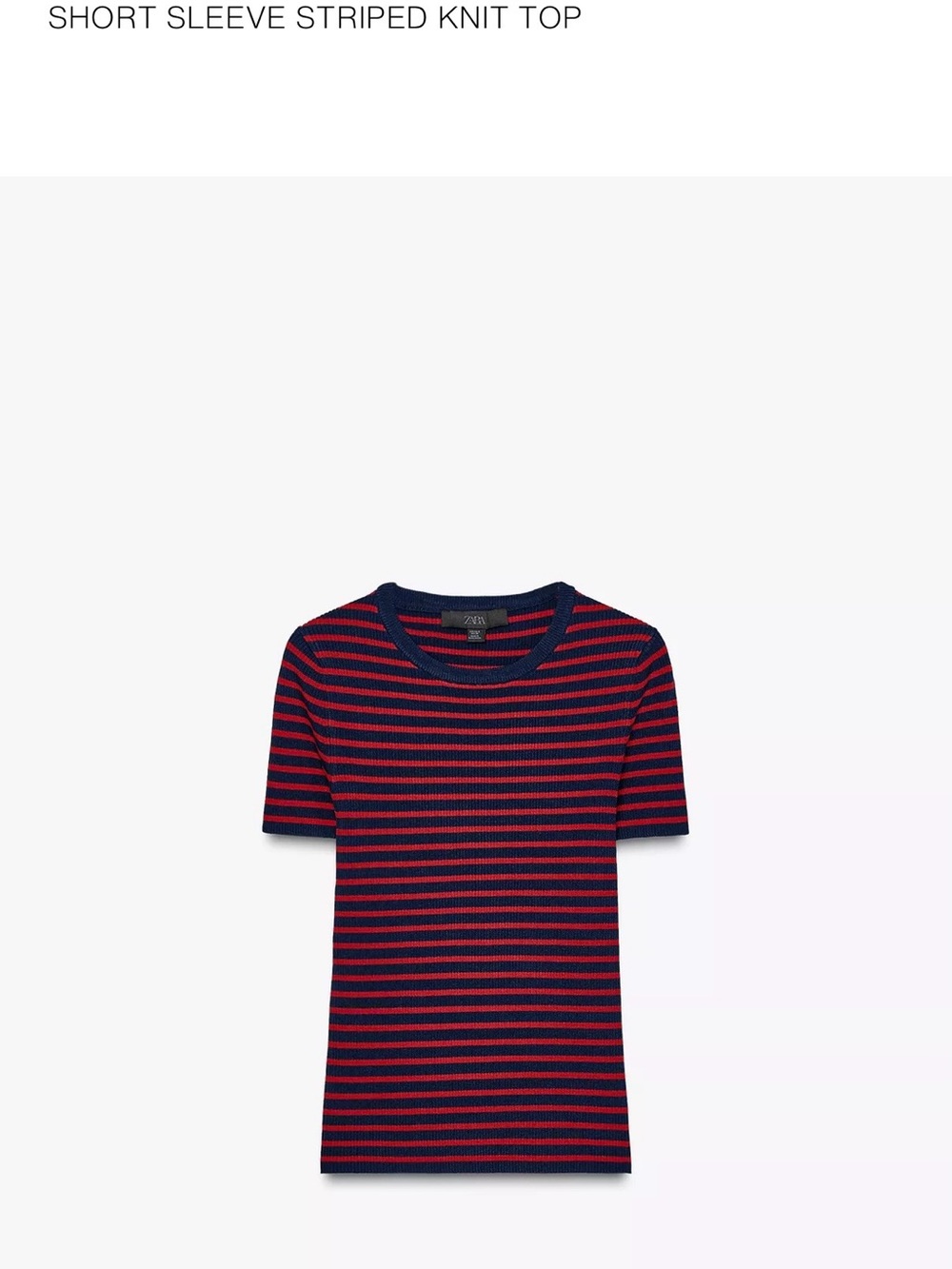 Zara Navy & Red Striped Short Sleeve Knit Top